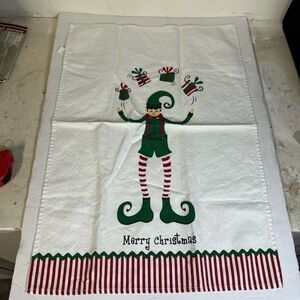 Ritz Table Cloth‎ White Red Green Elf Print Christmas Theme Merry Christmas